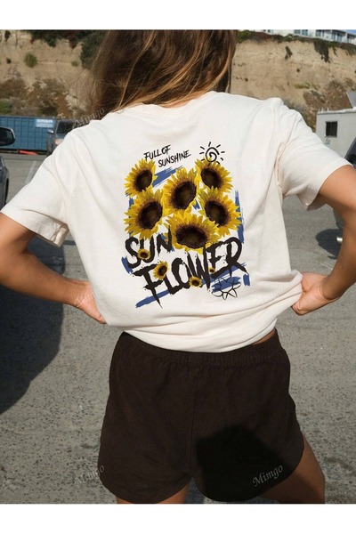 OVER HEAD Ženska bela puna sunca Štampano Oversize kroj T-shirt