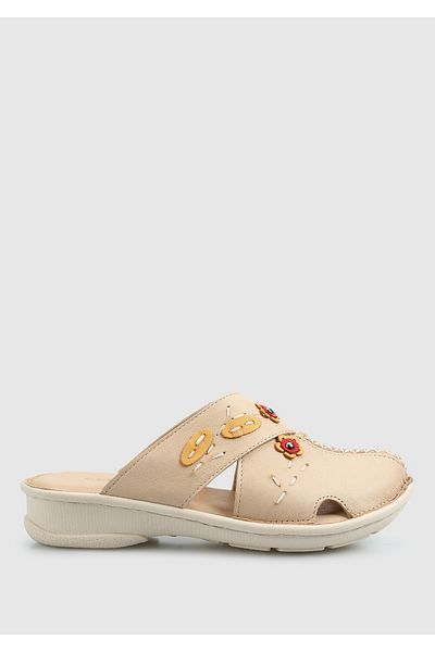 Eclipse Beige Leather Women's Comfort Slippers