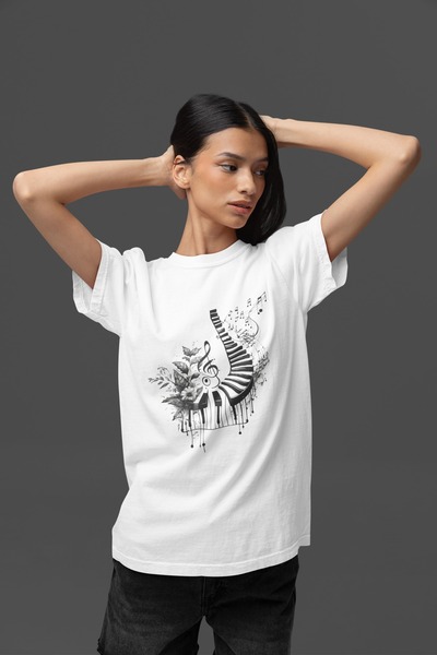 Butik TRIOC DE FEMEI/BĂRBAȚI CU bumbac 100% PIESE, IMPRIMAT CU TRANSFER PENTRU PIAN, CU Gât rotund, CU mânecă scurtă