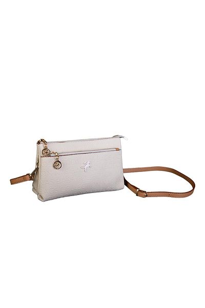 Getcho Jodi Cream Women's Small Strap Daily Use Zippered Multi-Eye Crossbody Bag Lightweight Model