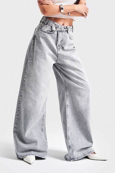 its basic Gray Color 4S5-12 Mega Baggy Fit Loose Cut Denim Jean Women