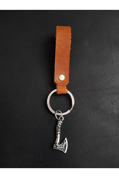 BSN Store Leather Keychain Real Leather Keychain with Nordic Axe Figure