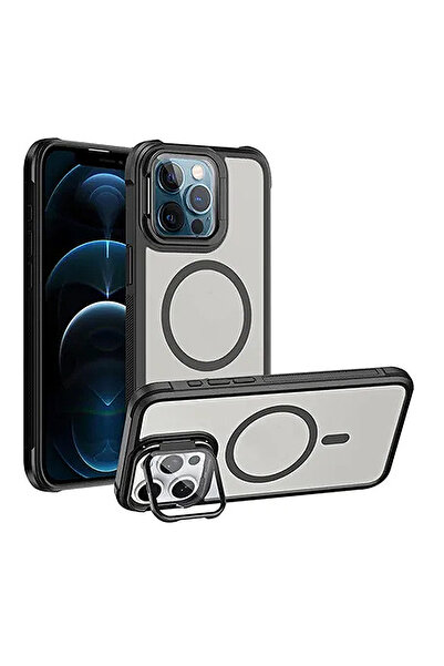 Caseji iPhone 14 Pro Max Uyumlu Standlı Kamera Kısmı Cam Korumalı Arkası Mat ...