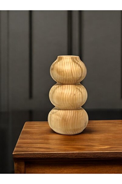Aksesuar Wooden Patterned Vase - Wooden Vase - Vase - Wooden Decor - Wooden Product -