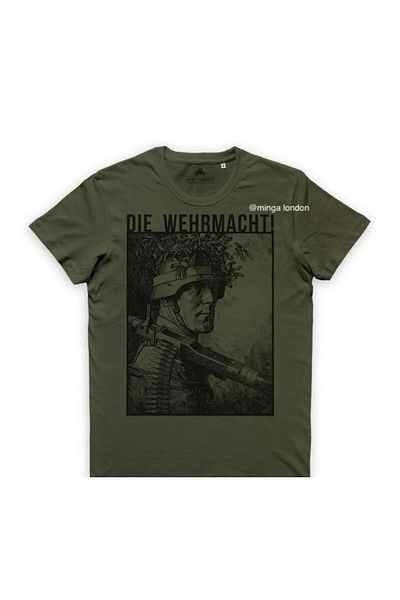 weywot The German Wehrmacht! Khaki Color Front Printed Oversize T-Shirt