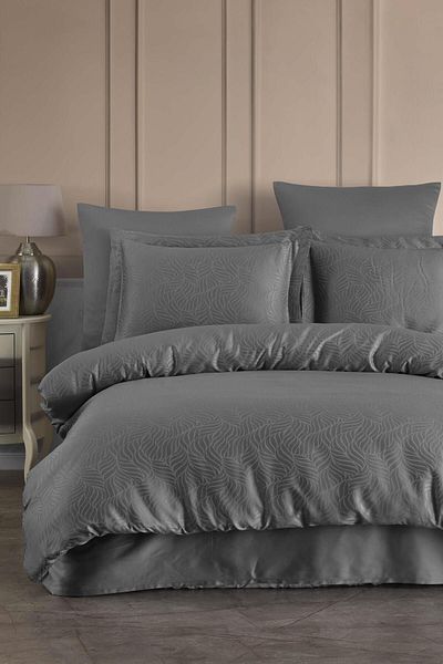 VAROL Set lenjerie de pat Laura Home Double Liyosel Jacquard - Lienzo Gri