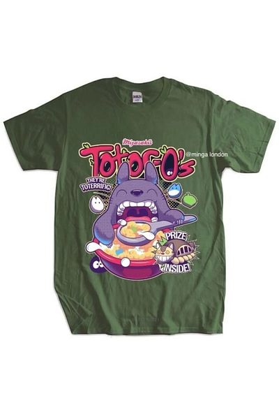 weywot Hungry Totoro Khaki Color Front Printed Oversize T-Shirt