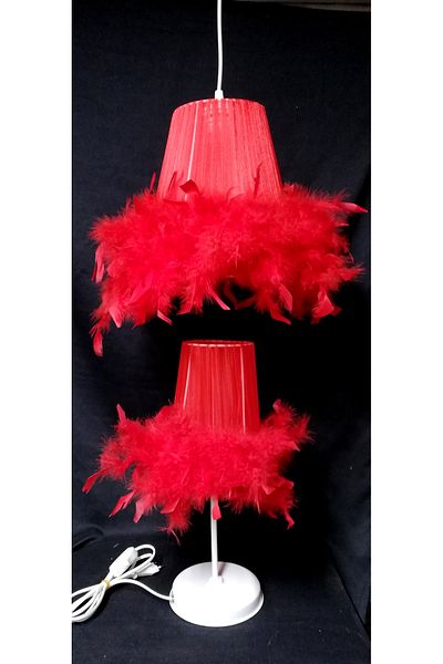 TEKAY AYDINLATMA Red Feather Chandelier Lampshade Set Girl's Room Chandelier Lampshade