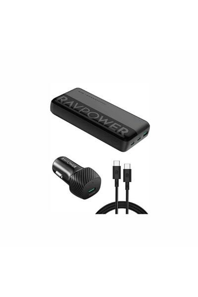 RavPower Bundle - 20W 20000mAh Power Bank, Car Charger and Cable