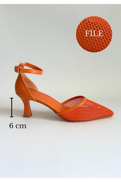 Favi Ayakkabı Orange Mesh Detailed Heeled Shoes