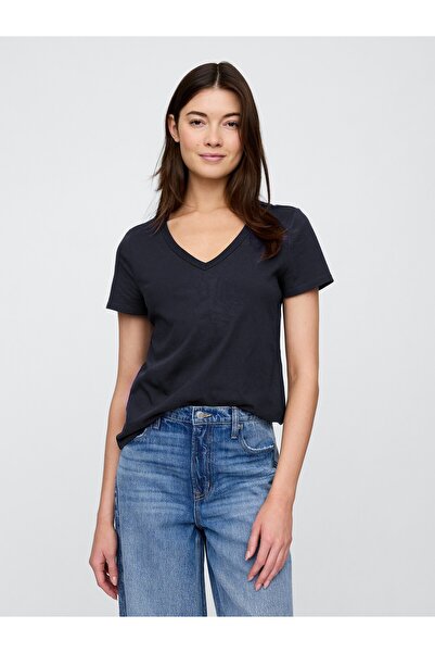 GAP Kadın Lacivert V Yaka T-Shirt