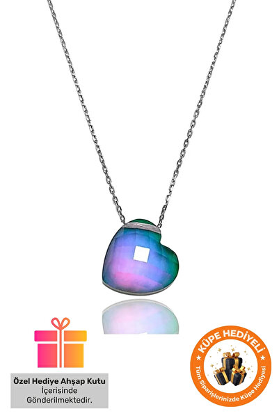 Lucente Jewellery 925 Ayar Hediye Kutulu Su Damlası His Taşı Isıya Göre Renk Değiştiren Gümüş Kaplama Kadın Kolye