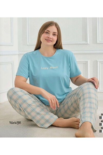 İpek Kadın Kısa Kol Altı Uzun Büyük Beden Pijama Takımı