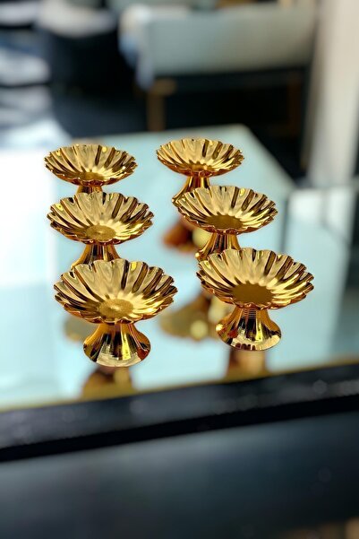 Yaren Style 6-Piece Gold Metal Decorative Daisy Coffee Side Turkish Delight Bowl