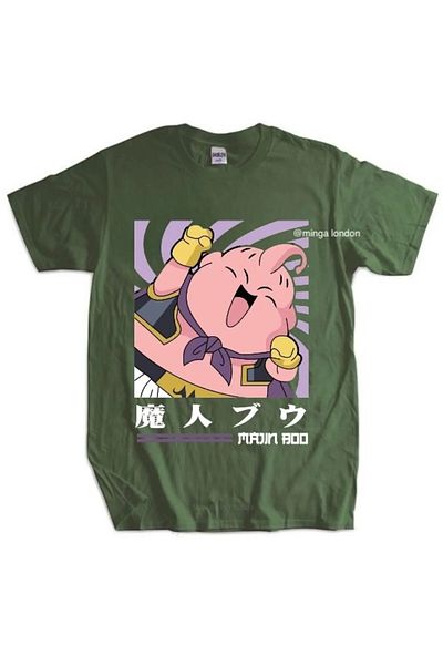 weywot Majin Buu Dragon Ball Khaki Color Front Printed Oversize T-Shirt