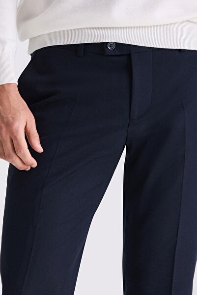 Jakamen Navy Blue Slim Fit Fabric Trousers