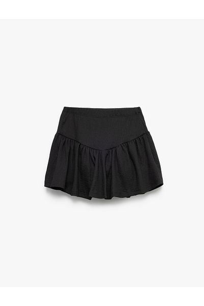 Koton New Season Elastic Waist Textured Flounce Short Skirt