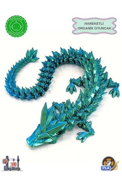 MooieBaby's Crystal Dragon - Animated Organic 3D Figure Toy |   Decorative Collection Product - Blue-Green -30 cm