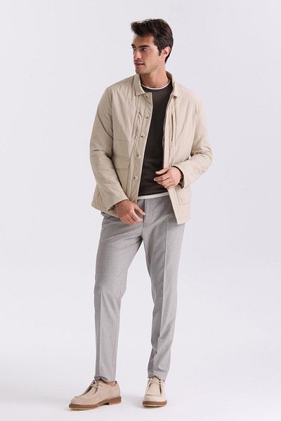 Jakamen Stone Comfort Fit Elastic Waist Woolen Fabric Trousers