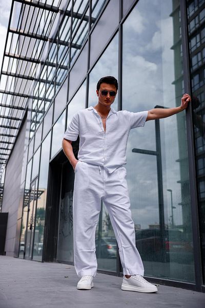 Pobudo Linen Baggy White Color Men's Trousers