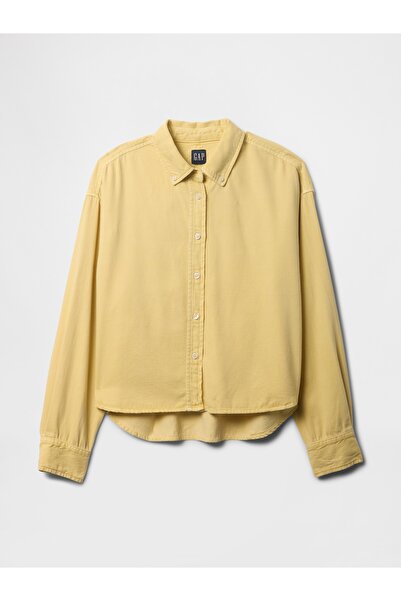GAP Kadın Sarı UltraSoft Denim Crop Big Gömlek