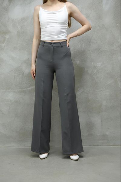 Sea Queen Women's Gray High Waist Palazzo Fabric Trousers