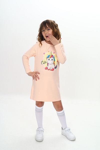 Sevimli Rochie pentru fetiță cu imprimeu unicorn - mânecă lungă