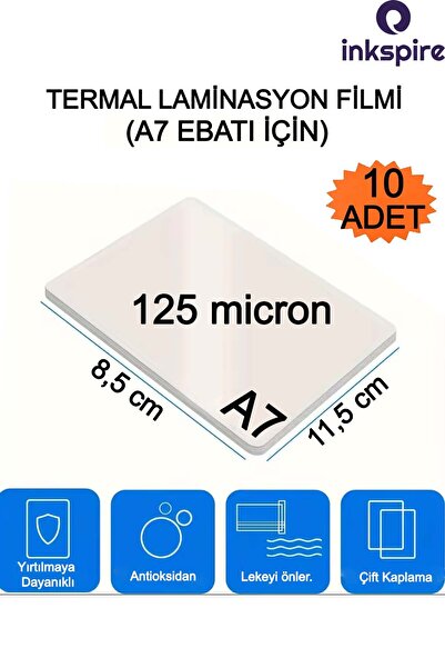 inkspire Termal Laminasyon Filmi 85x115 Mm 10 Adet 125 Micron Parlak Laminasy...