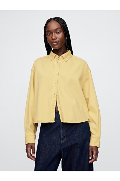 GAP Kadın Sarı UltraSoft Denim Crop Big Gömlek