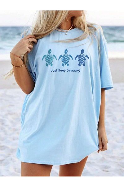 EVIus Μπλουζάκι με στάμπα με λαιμόκοψη Oversize Just Keep Swimming