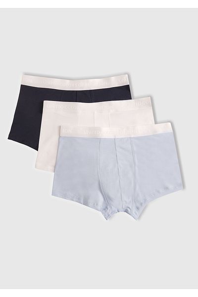 United Colors of Benetton Men's Turquoise-White-Navy Blue Cotton Blend Logo Band 3-Piece Boxer Set