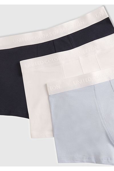 United Colors of Benetton Men's Turquoise-White-Navy Blue Cotton Blend Logo Band 3-Piece Boxer Set