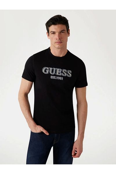 Guess تي شيرت أسود للرجال بشعار SS CN M5GI07I3Z14-JBLK