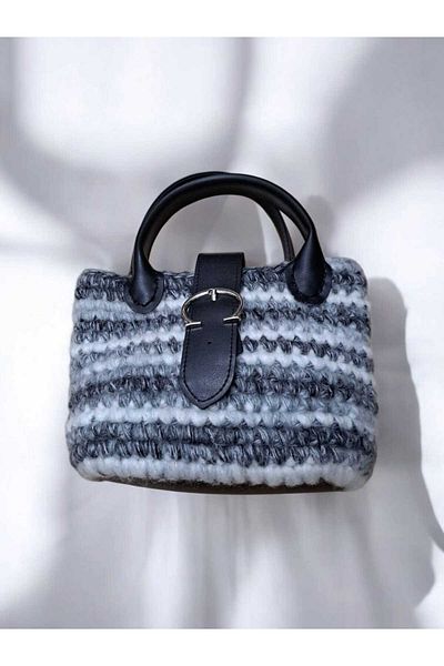 Natural Hand Knitted Bag Knitted with Knitting Thread