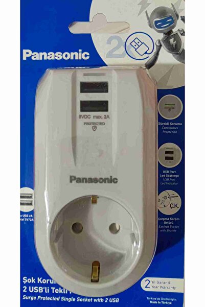 PANASONIC Şok Korumalı 2 USB'li Tekli Fiş Priz