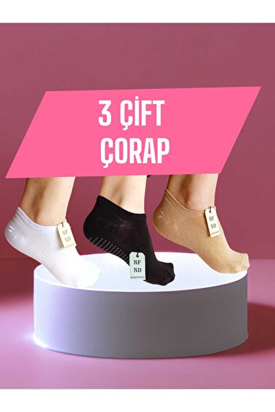 NF ND ENEFENDİ 3 أزواج من جوارب راقصة الباليه غير مرئية للياقة البدنية واليوجا والبيلاتيس ونعل سيليكون غير قابل للانزلاق 36-40 أسود وأبيض وكريمي بدون خياطة