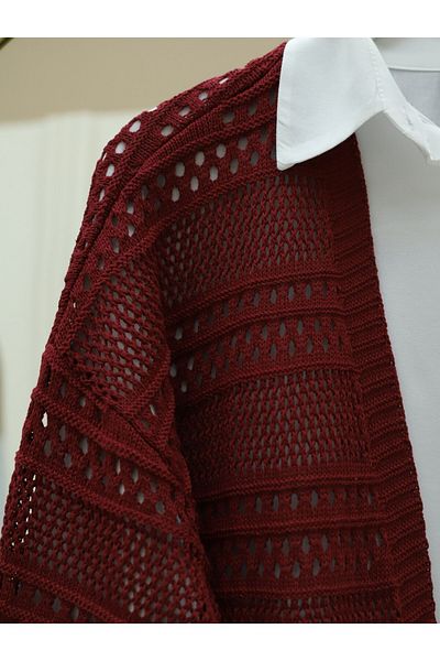 Modamorfo Openwork Cardigan with Tassels on Sleeves and Skirt - Burgundy