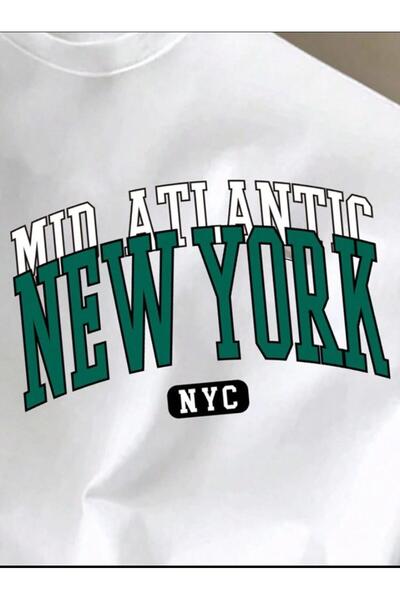 SELENA BUTİK Unisex Nyc White T-Shirt Green Shorts Top Bottom 2 Piece Set