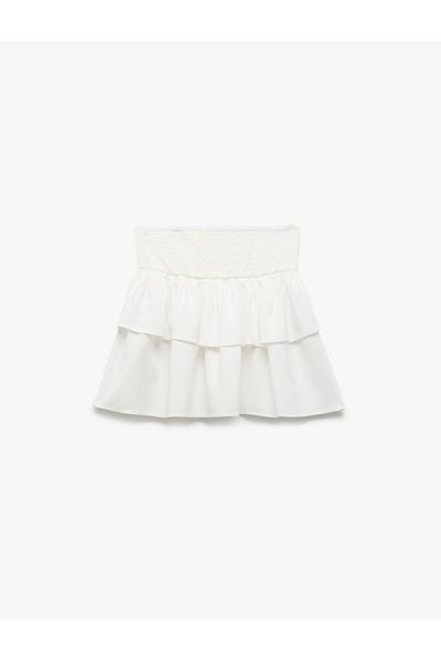Koton New Season Floor Detailed Elastic Waist Linen Blended Viscose Skirt