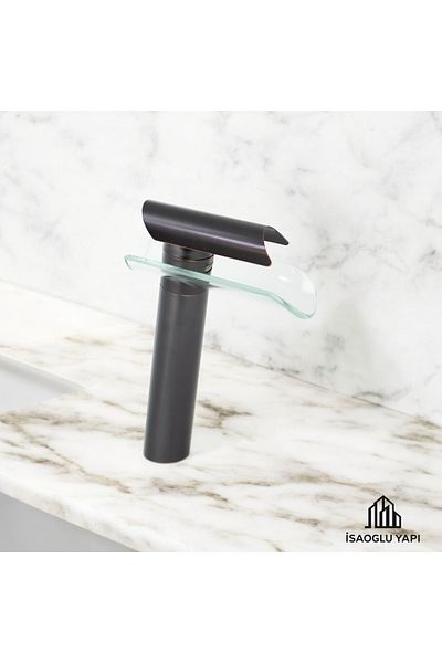İSAOĞLU YAPI Antique Black Bowl Sink Faucet Glass Design High Fixture Bowl Faucet