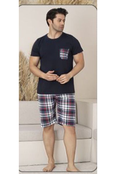 Ars Men's Pajama Sets Plaid Cotton with Shorts Men's Plaid Pajama Sets