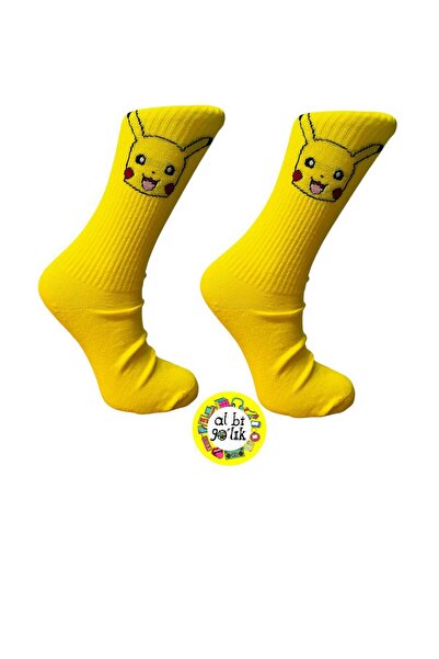 AL Bİ 90LIK POKEMON PİKACHU ÇİZGİ FİLM KARAKTER DESENLİ SARI PAMUKLU SOKET ÇORAP
