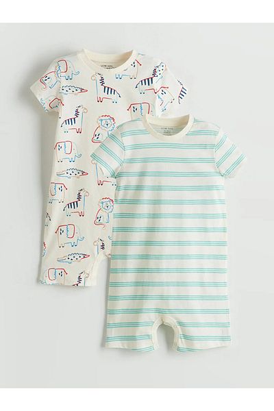 LC Waikiki Lcw Baby Beige Crew Neck Baby Boy Jumpsuit 2-Pack