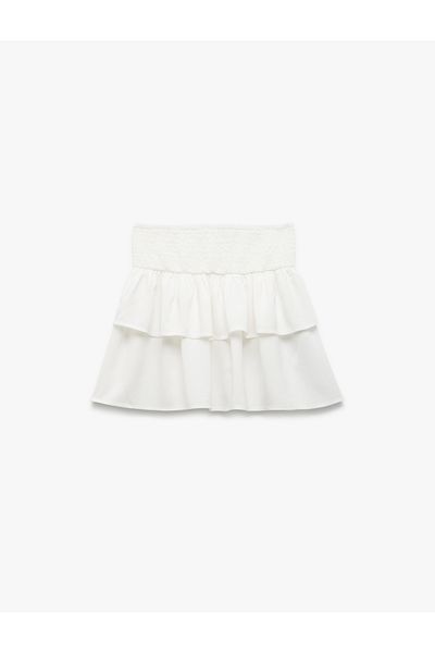 Koton New Season Floor Detailed Elastic Waist Linen Blended Viscose Skirt