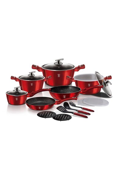 Berlinger Haus 18-piece marbled pot set Burgundy Metalic Line Berlinger Haus ...