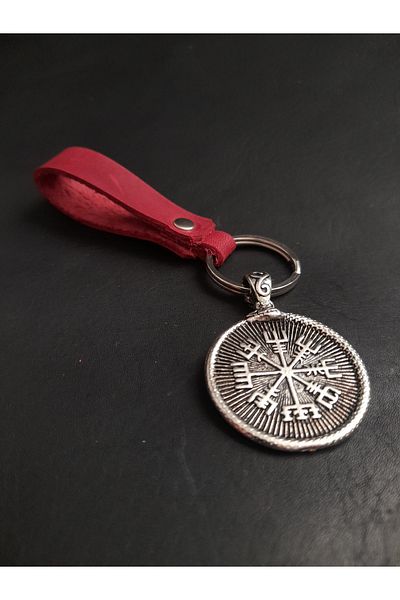 BSN Store Leather Keychain Double Sided Vegvisir Valknut Scandinavian Figured Genuine Leather Keychain