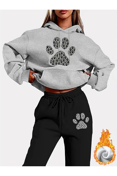 Minikelya Women's Long Sleeve Hoodie & Jogging Pants Set 2 Buttons, Dog Skating