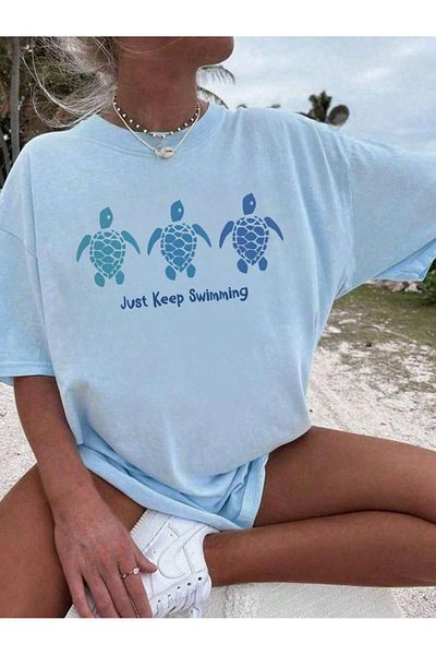 EVIus Μπλουζάκι με στάμπα με λαιμόκοψη Oversize Just Keep Swimming