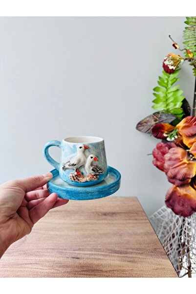 Bayerseramik Seramik El Yapımı Kuş Kabartma Fincan