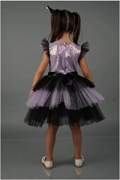 diamondstar Kuromi Taç Aksesuarlı Baskılı Kız Elbise 3/4 Yaş